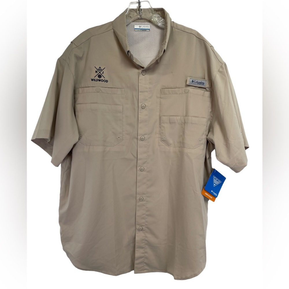 Columbia PFG / Wildwood NJ Mens Sz Medium Beige Vented Fishing Shirt (AA41) NWTs